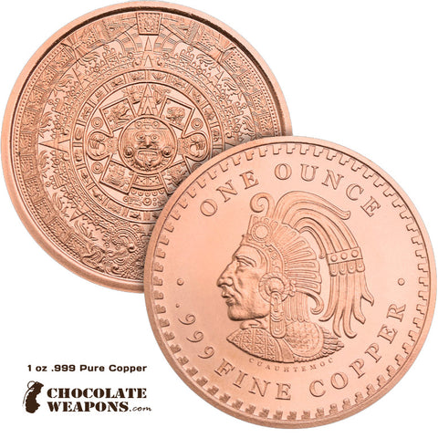 Aztec Calendar Solid 1 oz .999 Pure Copper Round Coin