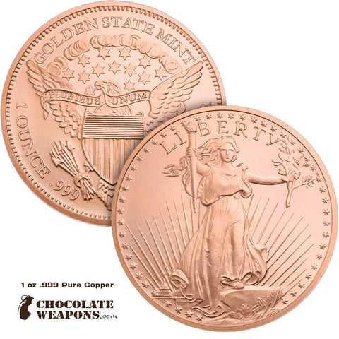 Saint Gaudens Solid 1 oz .999 Pure Copper Round Coin